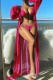 Rose Red Sexy Print Bandage Cardigan Swimsuit Three Piece Set (With Paddings)