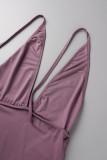 Purple Sexy Solid Backless Halter Skinny Jumpsuits