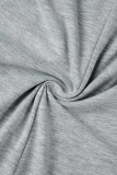 Grey Casual Solid Basic U Neck Regular Jumpsuits