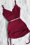 Pink Sexy Casual Solid Backless Spaghetti Strap Sleeveless Two Pieces