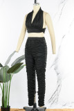 Red Sexy Casual Solid Backless Fold Halter Sleeveless Two Pieces