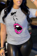 Grey Casual Street Print Patchwork O Neck T-Shirts