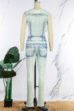 Multicolor Casual Print Patchwork O Neck Skinny Jumpsuits