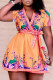 Orange Casual Print Bandage Patchwork V Neck A Line Dresses