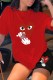 Red Casual Print Patchwork O Neck Short Sleeve Two Pieces