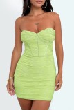 Green Sexy Solid Backless Strapless Sleeveless Dress Dresses