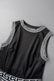 Pink Casual Print Patchwork O Neck Sleeveless Dress Dresses