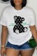 White Casual Print Letter O Neck T-Shirts