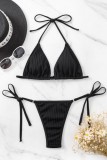 Black Sexy Solid Bandage Patchwork Backless Swimwears (With Paddings)