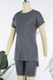Light Yellow Casual Solid Basic O Neck Short Sleeve Two Pieces