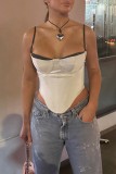 Apricot Sexy Casual Solid Patchwork Backless Contrast Spaghetti Strap Tops