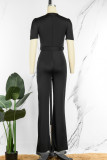 Red Elegant Solid Patchwork O Neck Straight Jumpsuits