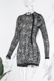 Black Sexy Solid Hollowed Out O Neck Skinny Romper