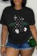 Black Casual Print Letter O Neck T-Shirts
