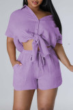Pink Casual Solid Patchwork Shirt Collar Short Sleeve Two Pieces