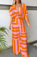 Orange Casual Print Patchwork Asymmetrical V Neck Straight Jumpsuits
