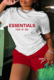 Red Casual Letter Print Basic O Neck Short Sleeve Two Pieces