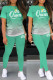 Light Green Casual Gradual Change Letter Print Basic O Neck Short Sleeve Two Pieces