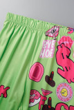 Fluorescent Color Casual Street Print Patchwork O Neck Short Sleeve Two Pieces