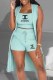Sky Blue Casual Print Letter U Neck Sleeveless Three Pieces