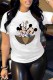 White Casual Character Print Letter O Neck T-Shirts