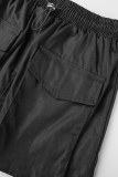 Cream White Casual Solid Patchwork Pocket High Waist Pencil Solid Color Bottoms