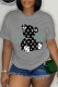 Grey Casual Print Letter O Neck T-Shirts