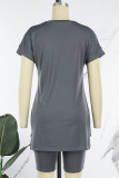 Light Yellow Casual Solid Basic O Neck Short Sleeve Two Pieces