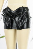Rose Red Sexy Street Solid Patchwork Regular Low Waist Solid Color Bottoms