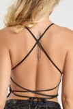 Black Sexy Patchwork Sequins Backless Spaghetti Strap Tops
