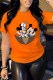 Orange Casual Character Print Letter O Neck T-Shirts