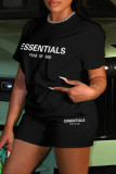 Red Casual Letter Print Basic O Neck Short Sleeve Two Pieces