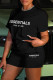 Black Casual Letter Print Basic O Neck Short Sleeve Two Pieces