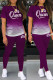 Purple Casual Gradual Change Letter Print Basic O Neck Short Sleeve Two Pieces
