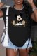 Black Street Character Print Letter O Neck T-Shirts