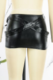 Rose Red Sexy Street Solid Patchwork Regular Low Waist Solid Color Bottoms