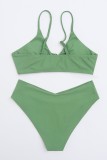 Army Green Sexy Solid Frenulum Backless Swimwears (With Paddings)