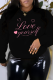 Black Casual Print Patchwork Letter O Neck Tops