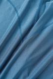 Blue Casual Solid Basic O Neck Short Sleeve Two Pieces