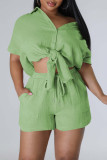 Pink Casual Solid Patchwork Shirt Collar Short Sleeve Two Pieces