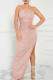 Pink Sexy Solid Sequins Patchwork Slit Halter Evening Dress Dresses