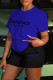 Blue Casual Letter Print Basic O Neck Short Sleeve Two Pieces