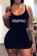 Black Street Print Letter U Neck One Step Skirt Dresses