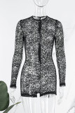 Black Sexy Solid Hollowed Out O Neck Skinny Romper