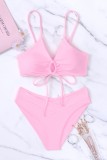 Pink Sexy Solid Frenulum Backless Swimwears (With Paddings)