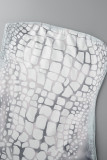 White Sexy Print Backless Slit Strapless Sleeveless Dress Dresses