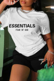 Red Casual Letter Print Basic O Neck Short Sleeve Two Pieces