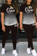 Black Casual Gradual Change Letter Print Basic O Neck Short Sleeve Two Pieces