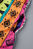 Colour Street Bohemian Print Patchwork Spaghetti Strap Straight Jumpsuits