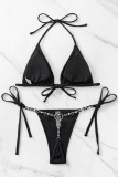 Black Sexy Solid Bandage Patchwork Backless Swimwears (With Paddings)